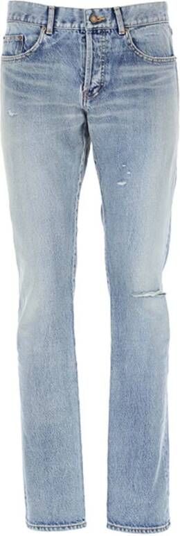 Saint Laurent Slim Cotton Denim Jeans Blauw Heren