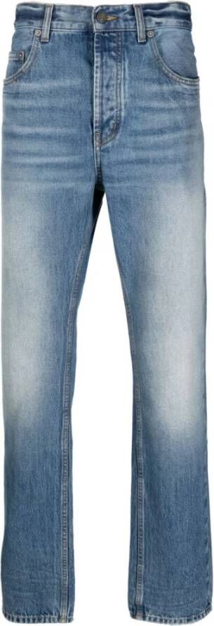 Saint Laurent Baggy Jeans Rechte Snit Blauw Gewassen Blue Heren