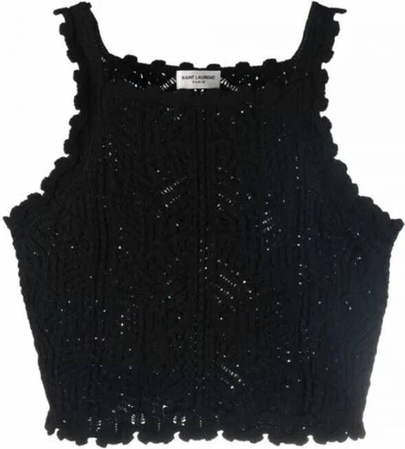 Saint Laurent Stijlvolle Gehaakte Gebreide Top Zwart Dames