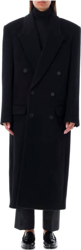 Saint Laurent Stijlvolle Wol Double-Breasted Jas Zwart Dames