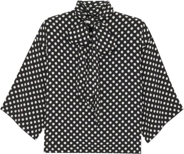 Saint Laurent Stijlvolle zwarte polka-dot pussy-bow blouse Zwart Dames