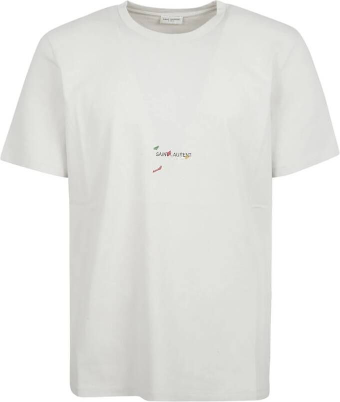 Saint Laurent Off-White Crewneck T-Shirt met Artistiek Logo White Heren