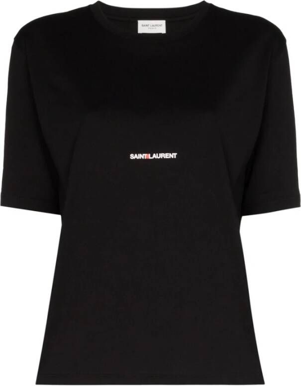 Saint Laurent Logo Print Katoenen T-Shirt voor Heren Black Heren