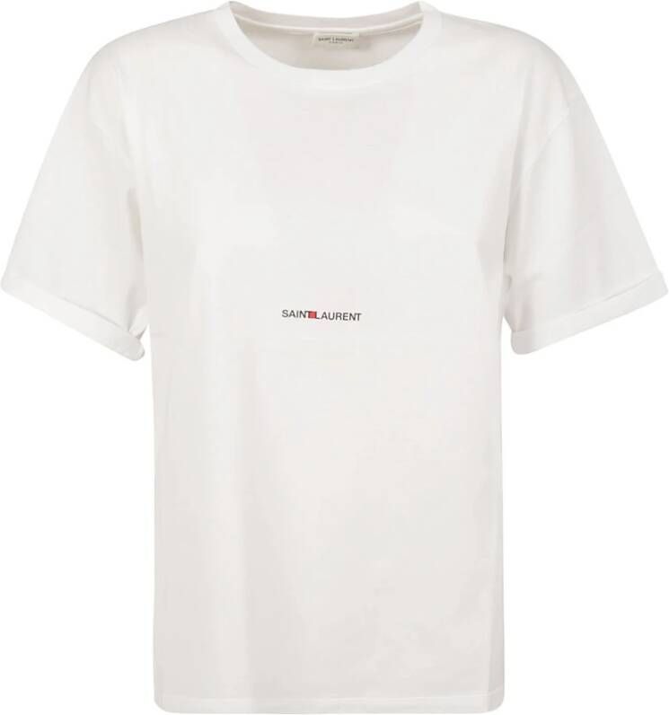 Saint Laurent Wit Katoenen Jersey T-shirt met Iconisch Logo White Dames