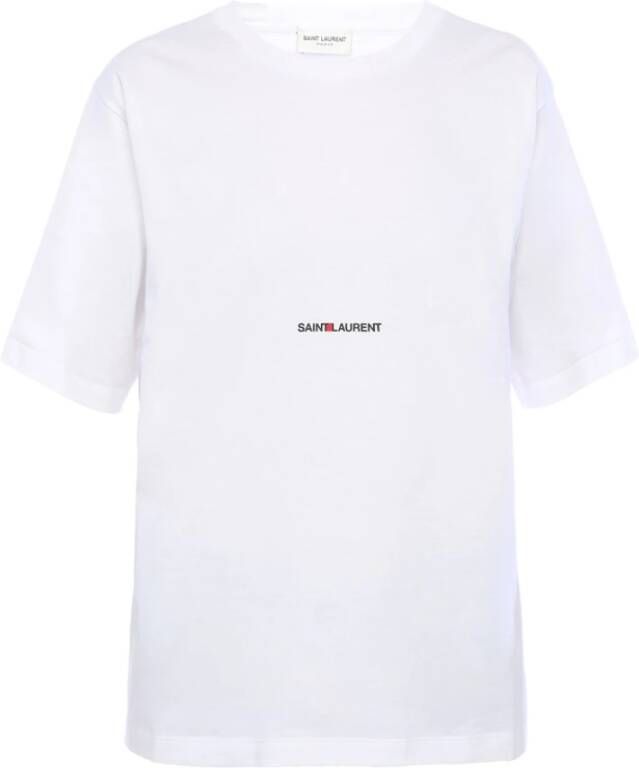 Saint Laurent Wit Katoenen Jersey T-shirt met Iconisch Logo White Dames