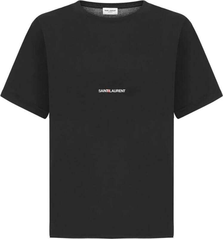 Saint Laurent Zwarte katoenen jersey T-shirt met iconisch logo Black Dames