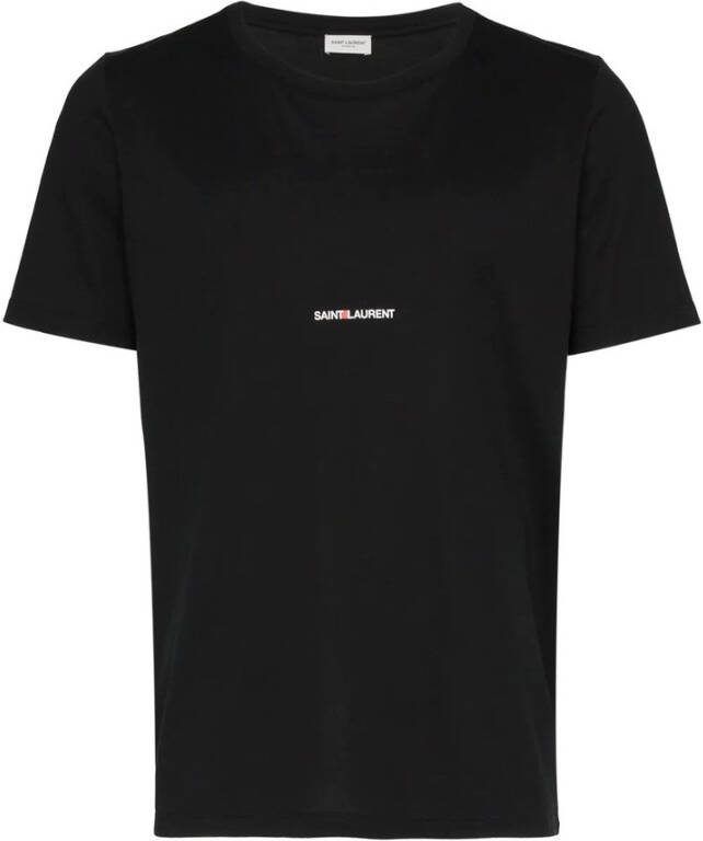 Saint Laurent Zwarte katoenen T-shirt met ronde hals en Rive Gauche logo Black Heren - Foto 4