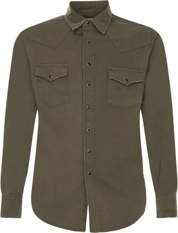 Saint Laurent Upgrade je casual garderobe met deze khaki groene casual shirt Groen Heren