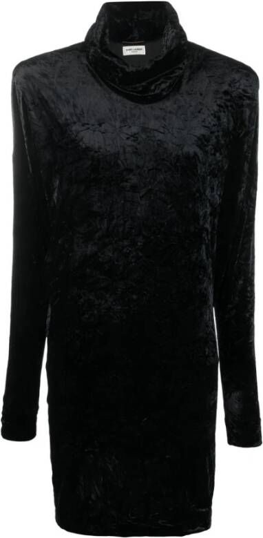 Saint Laurent Velvet Effect Roll-Neck Sweater Jurk Zwart Dames