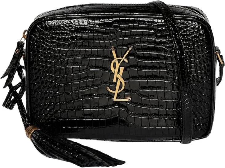 Saint Laurent Vintage LOU Camera BAG IN Crocodile-Embossed Shiny Leather Zwart Dames
