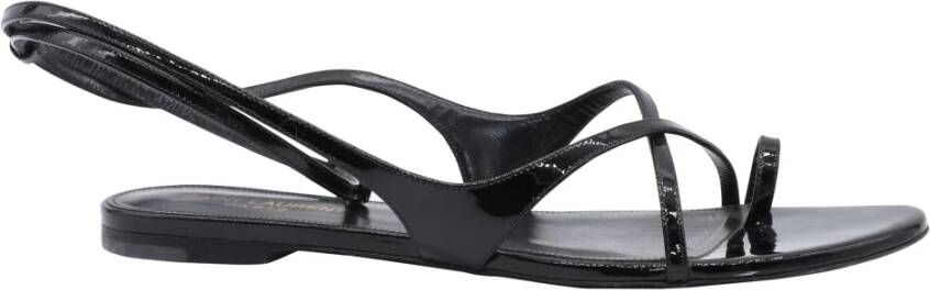 Saint Laurent Vintage Pre-eigenaar Strappy Slingback platte sandalen in octrooieleer Zwart Dames