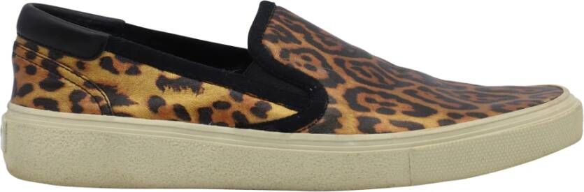 Saint Laurent Vintage Pre-eigenaar van Venetië Leopard-print slip op sneakery in canvas Bruin Dames