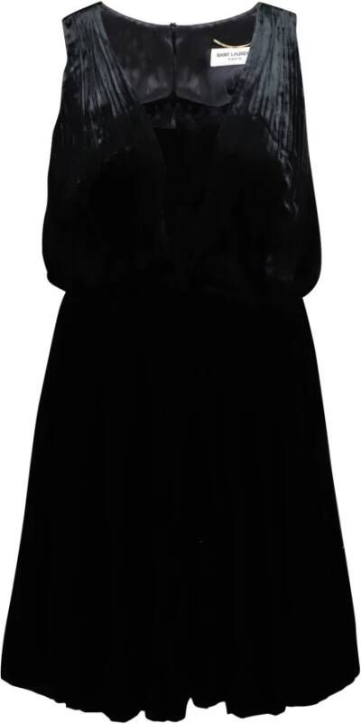 Saint Laurent Vintage Pre-eigendom diepe V-hals mini-jurk fluweel Zwart Dames