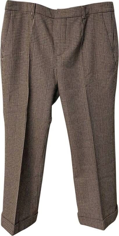 Saint Laurent Vintage Pre-owned cropped Houndstooth Trousers in Wool Grijs Dames