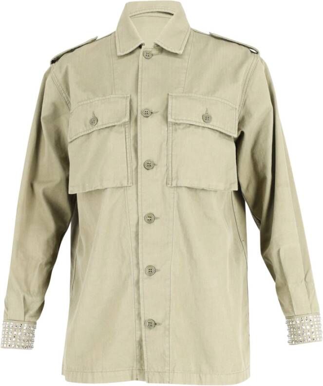 Saint Laurent Vintage Pre-owned Embellished Cuff Military Jacket in Cotton Beige Dames
