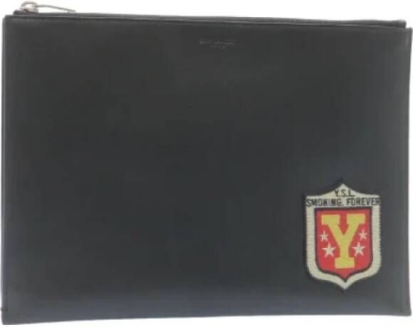 Saint Laurent Vintage Pre-owned Leather clutches Zwart Unisex