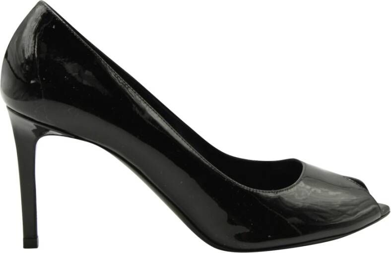 Saint Laurent Vintage Preated Peep Teen Pumps in octrooieleer Zwart Dames