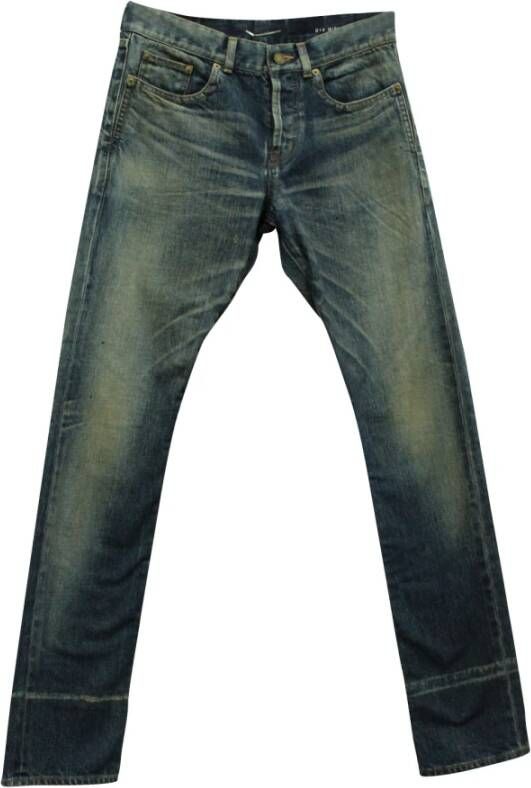 Saint Laurent Vintage Saint Laurent Distressed rechte been jeans in Blue Cotton Denim Blauw Heren