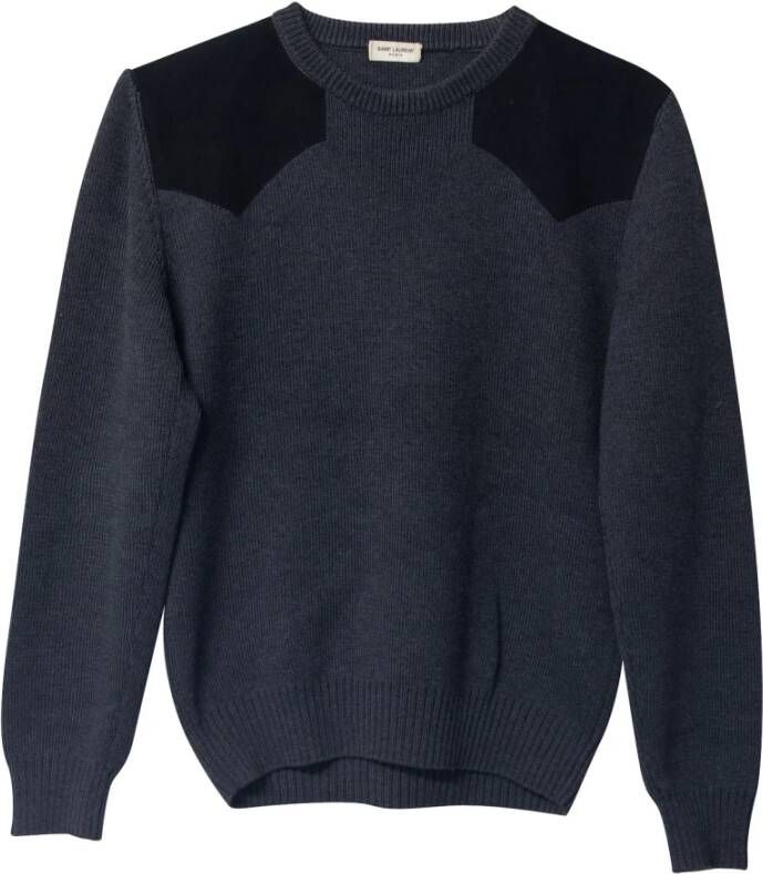 Saint Laurent Vintage Saint Laurent Suede Detail Crewneck Sweater in grijs katoen Grijs Heren