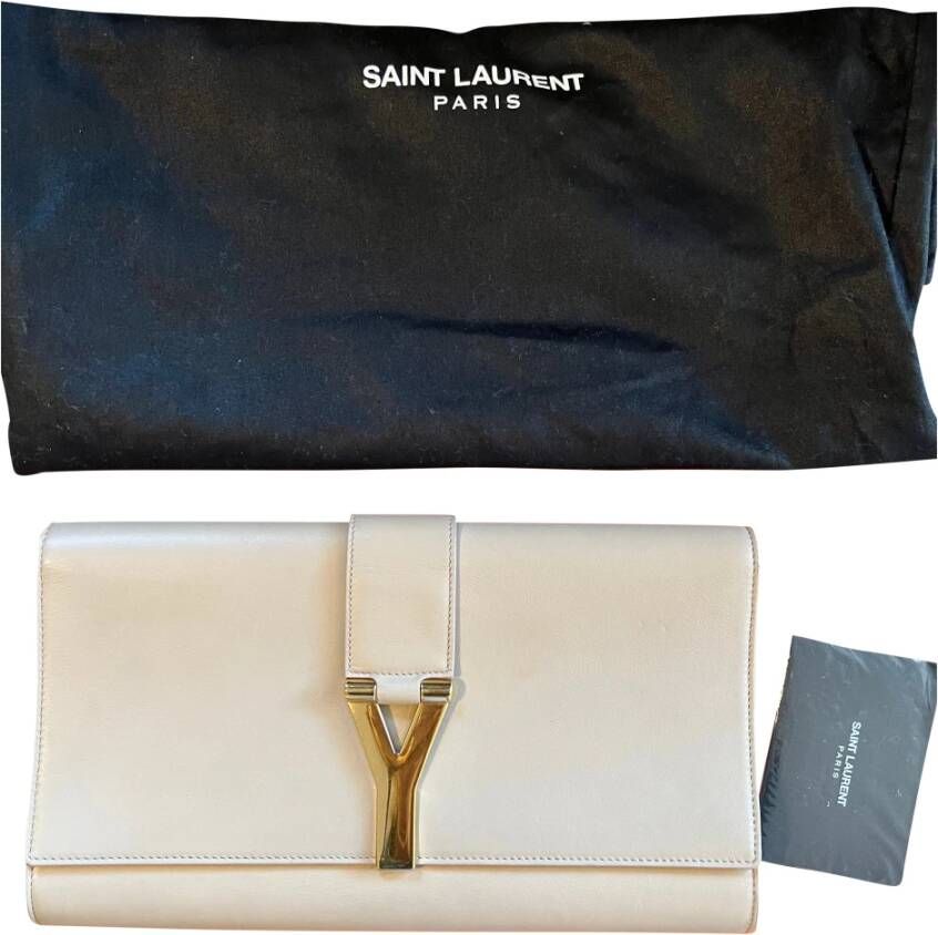 Saint Laurent Vintage Voldoende Y Ligne Clutch Bag Wit Dames