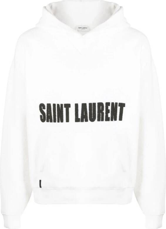 Saint Laurent Wit Logo-Print Textuur Hoodie White Heren