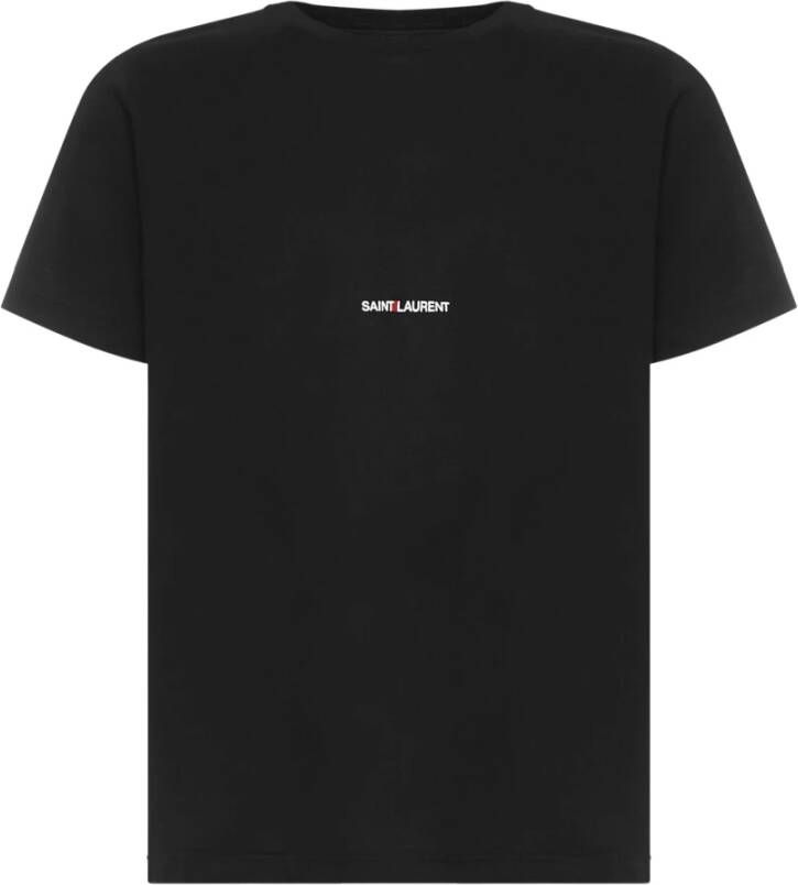 Saint Laurent Zwart Logo Print Katoenen T-shirt Zwart Heren