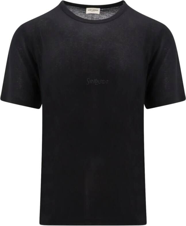 Saint Laurent Zwart Viscose T-Shirt met Geborduurd Logo Zwart Heren