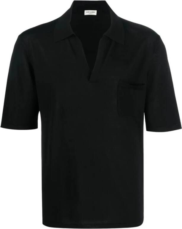 Saint Laurent Zwart Wol V-Hals Polo Shirt Zwart Heren