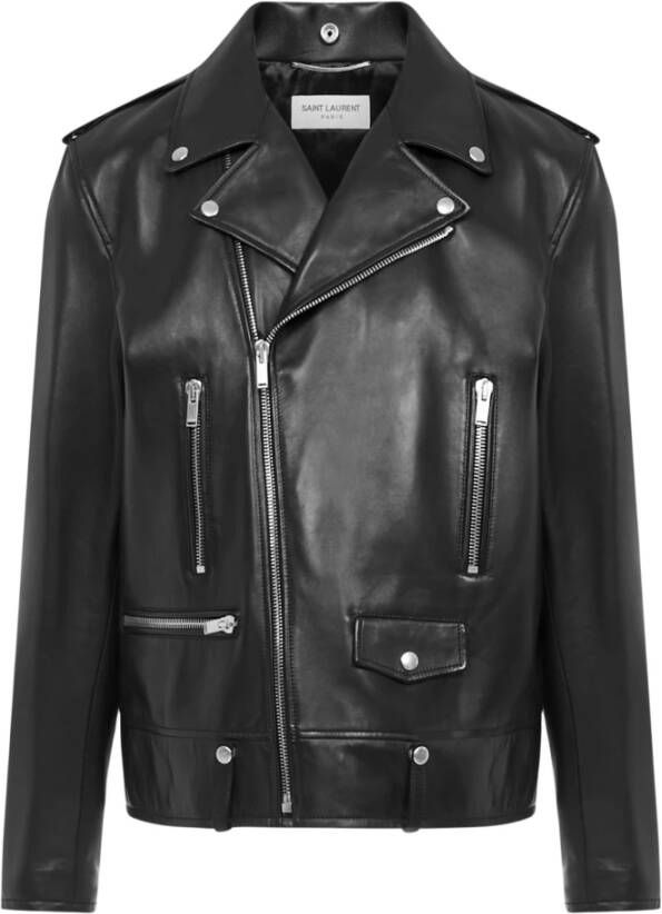 Saint Laurent Zwarte Biker Leren Jas Zwart Heren