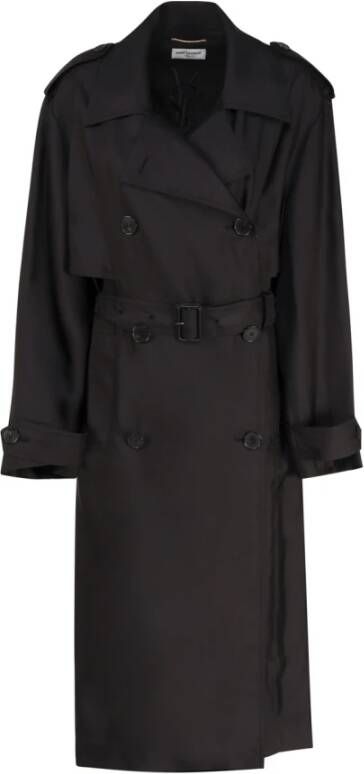 Saint Laurent Zwarte dubbelrijige trenchcoat Zwart Dames