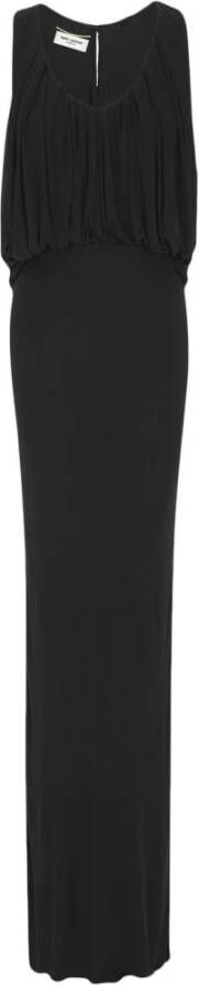 Saint Laurent Zwarte mouwloze jurk met U-halslijn en drapering Black Dames