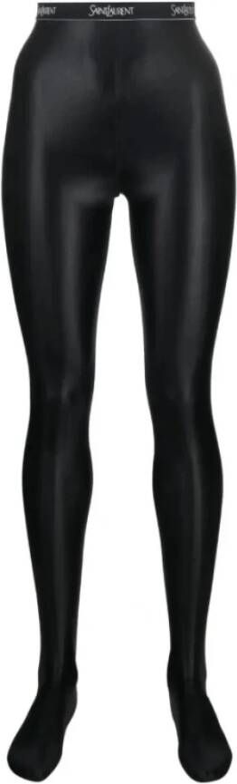 Saint Laurent Zwarte Leggings met Logo-Tailleband Zwart Dames