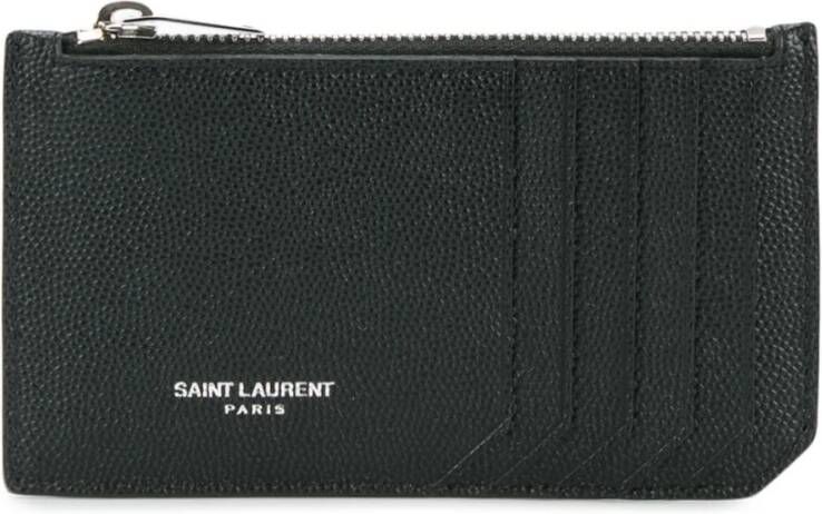 Saint Laurent Zwarte Leren Portemonnee met Ritssluiting en Kaartsleuven Zwart Heren