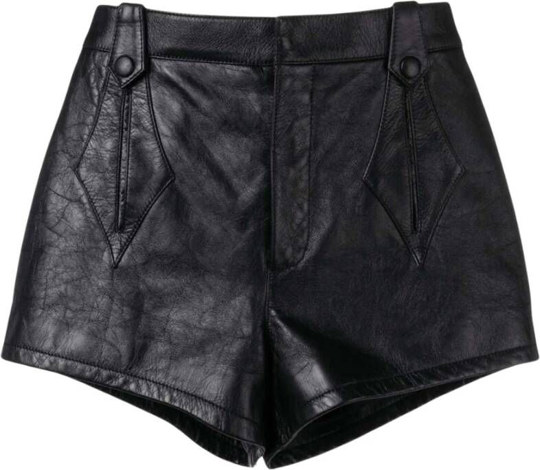 Saint Laurent Zwarte leren shorts met hoge taille Zwart Dames