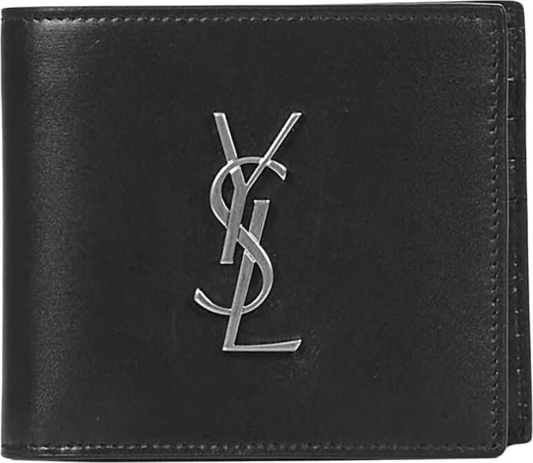 Saint Laurent Zwarte Monogram Leren Bifold Portemonnee Zwart Heren