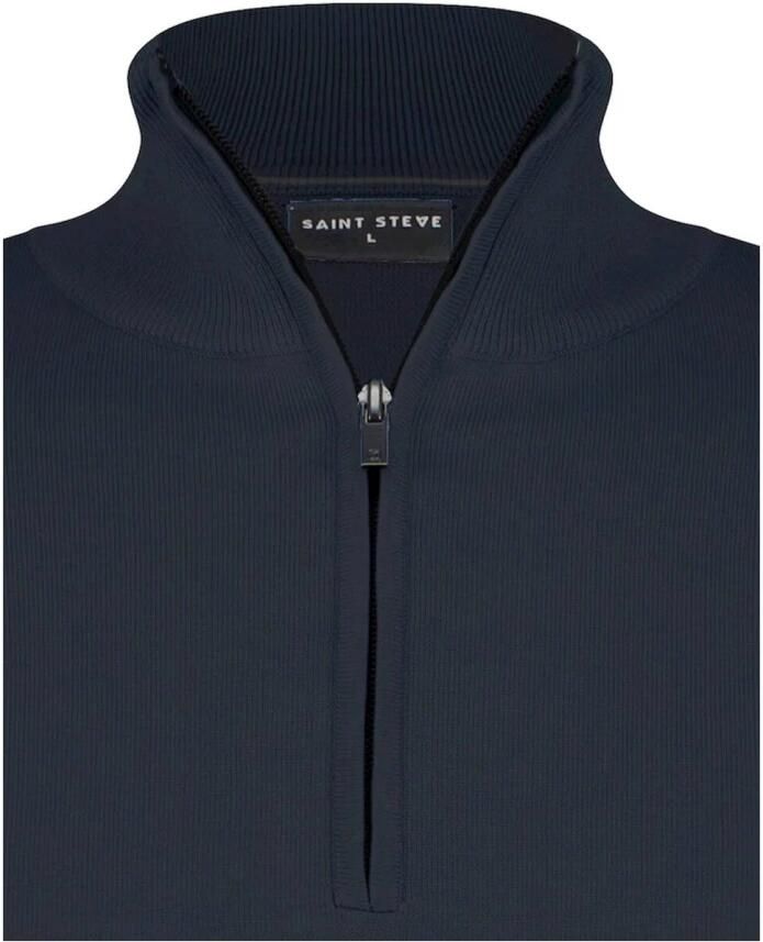 Saint Steve Stijlvolle Halfzip Navy Trui met Mouwzakje Blue Heren