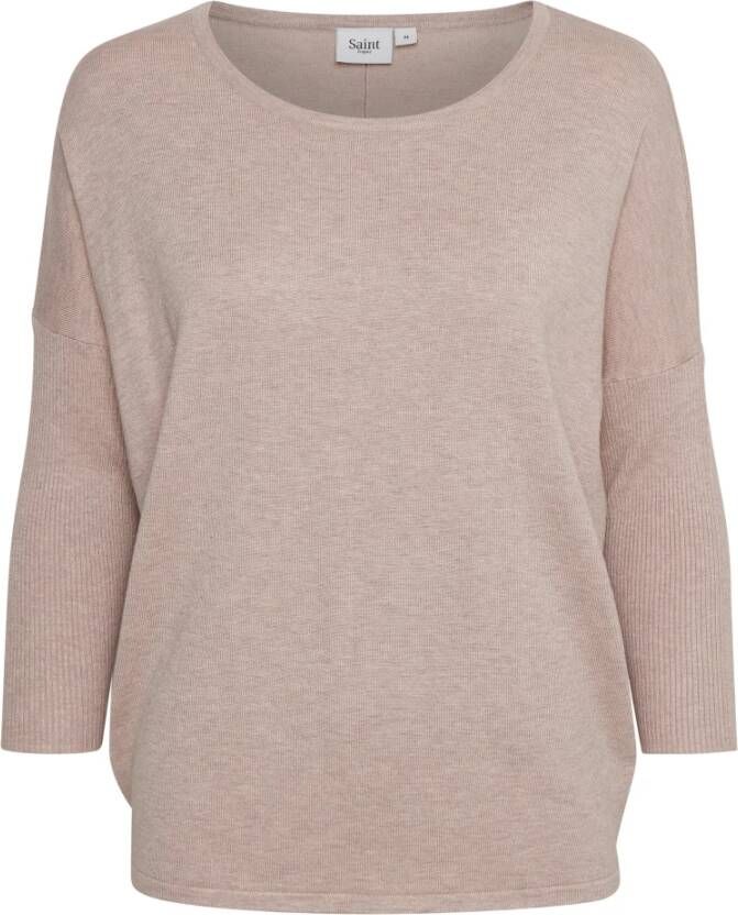 Saint Tropez R-Neck Pullover Gebreid Mist Grey Melange Gray Dames