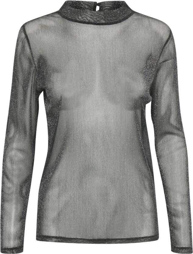 Saint Tropez Zwarte Mesh Blouse met Glitterdetail Black Dames