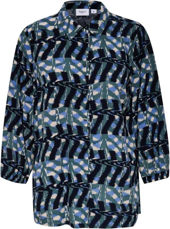 Saint Tropez Donker Bos Etnische Kunst Overhemdblouse Zwart Dames