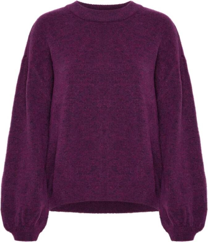 Saint Tropez Gebreide trui met pofmouwen in Petunia Melange Purple Dames