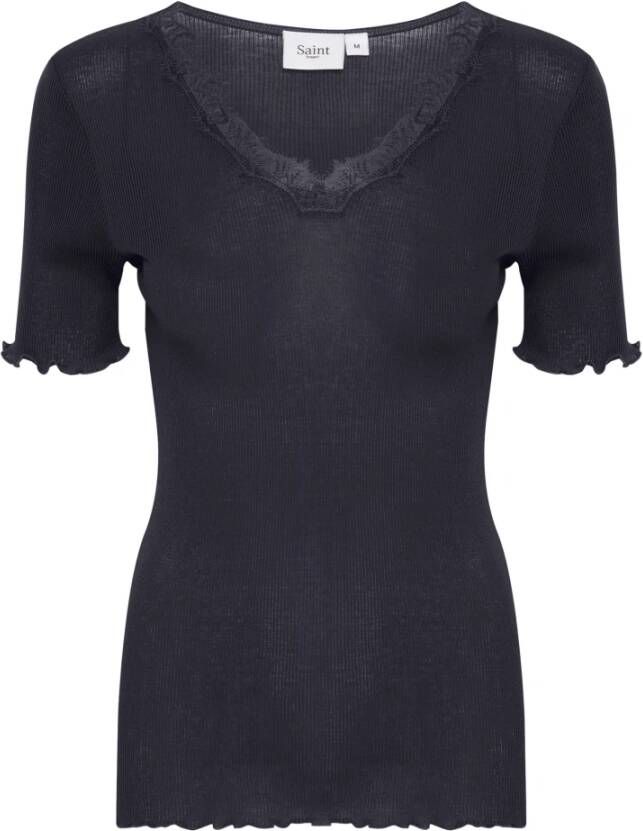Saint Tropez Feminien T-Shirt met Kant Black Dames