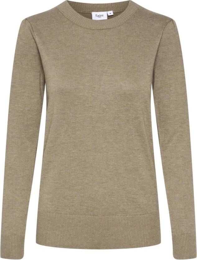 Saint Tropez Melange Gebreide Trui met Ronde Hals Beige Dames