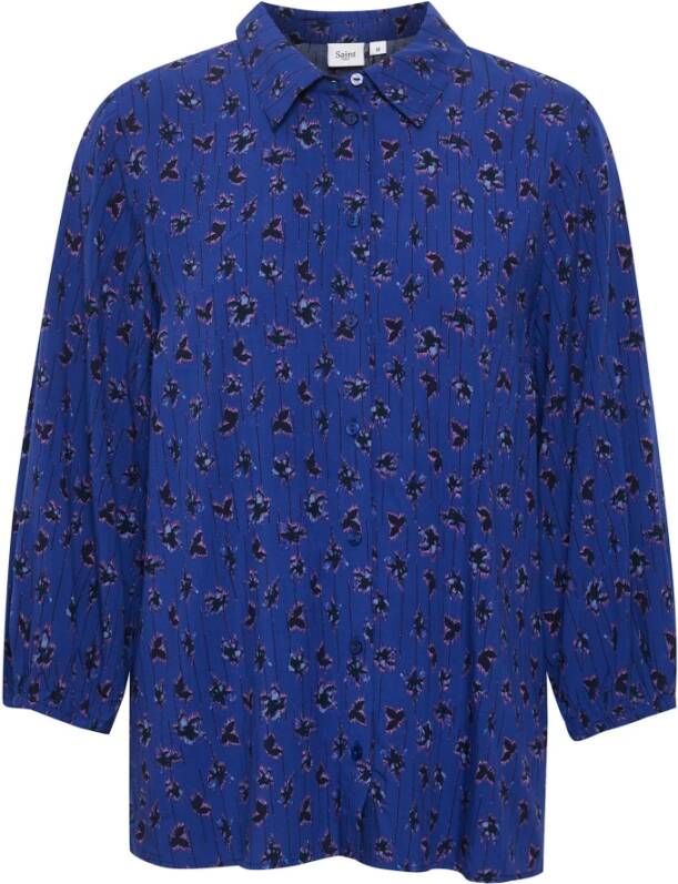 Saint Tropez Palavisz Overhemdblouse Sodalite Blue Flower Stripes Blauw Dames