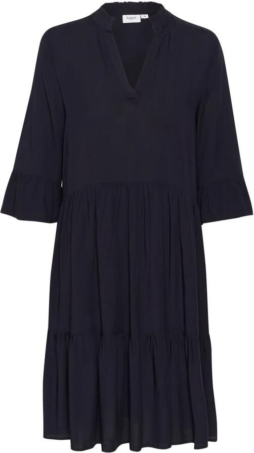 Saint Tropez Blousejurk EdaSZ SOLID met volants en plooien van lichte viscose