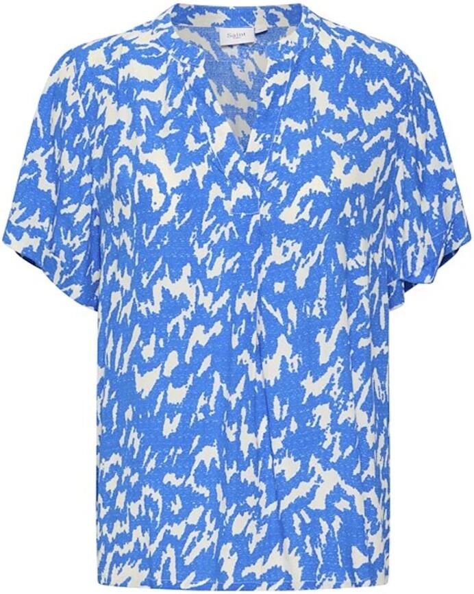 Saint Tropez Blauwe Natuur Strokes Losse Fit Top Blue Dames