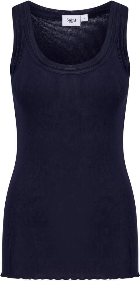 Saint Tropez Gerimpelde Rand Tank Top Nacht Hemel Blue Dames