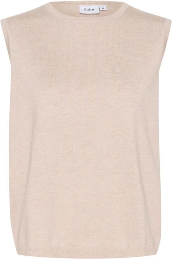 Saint Tropez Grijze Melange Gebreide Vest Beige Dames