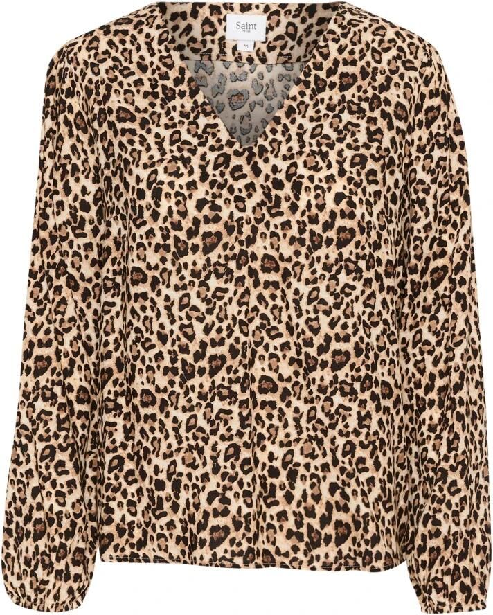 Saint Tropez Luipaardprint V-Hals Blouse Brown Dames