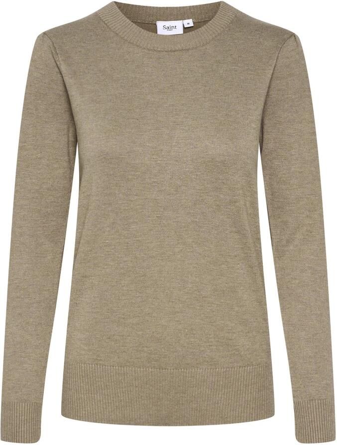 Saint Tropez Melange Gebreide Trui met Ronde Hals Beige Dames