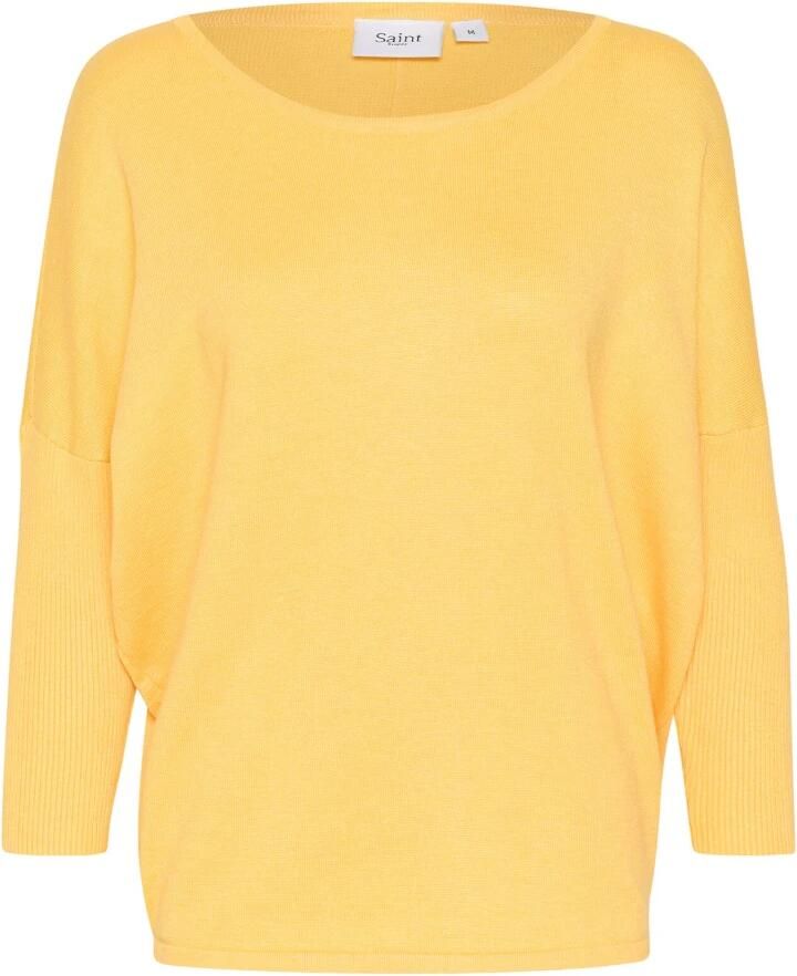 Saint Tropez R-Neck Pullover Strik Yarrow Melange Yellow Dames